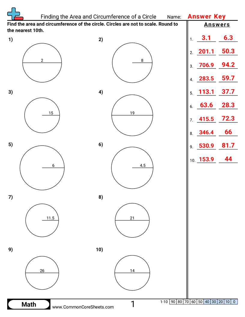 7g4 Worksheets - area-and-circumference-circle worksheet