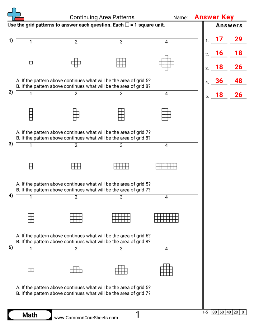 Area & Perimeter Worksheets - continuing-area-patterns worksheet