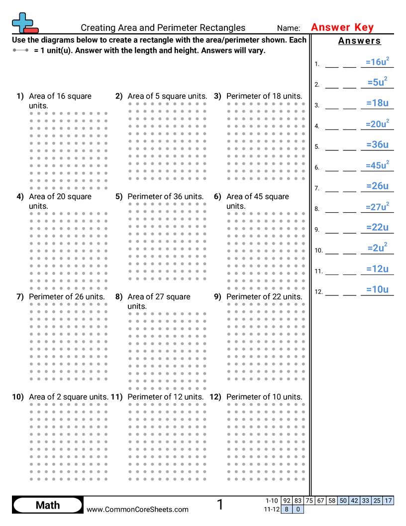 Area & Perimeter Worksheets - creating-area-and-perimeter-rectangles worksheet
