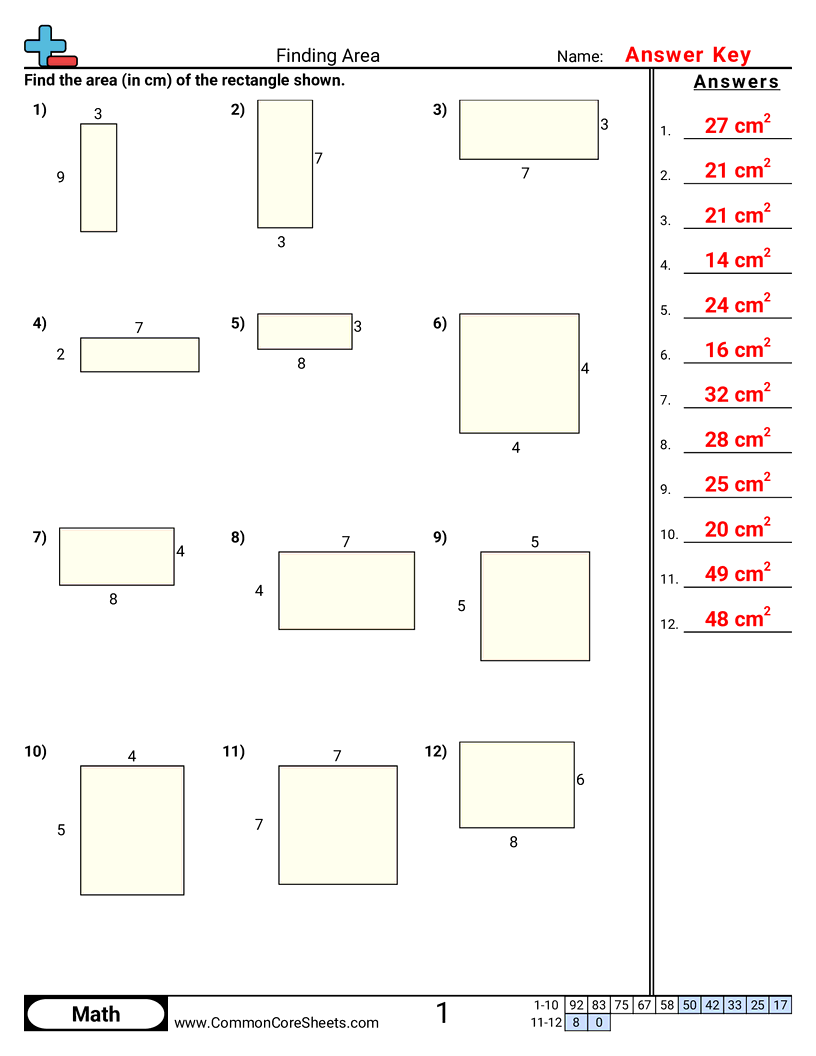 3md7b Worksheets - finding-area worksheet