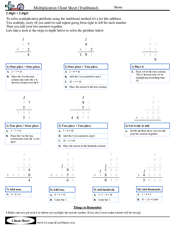 Cheat Sheets - Multiplication Cheat Sheet worksheet