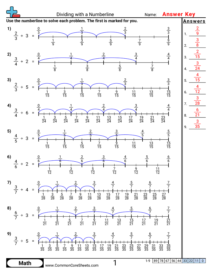 Fraction Worksheets - numberline-fraction-by-whole worksheet