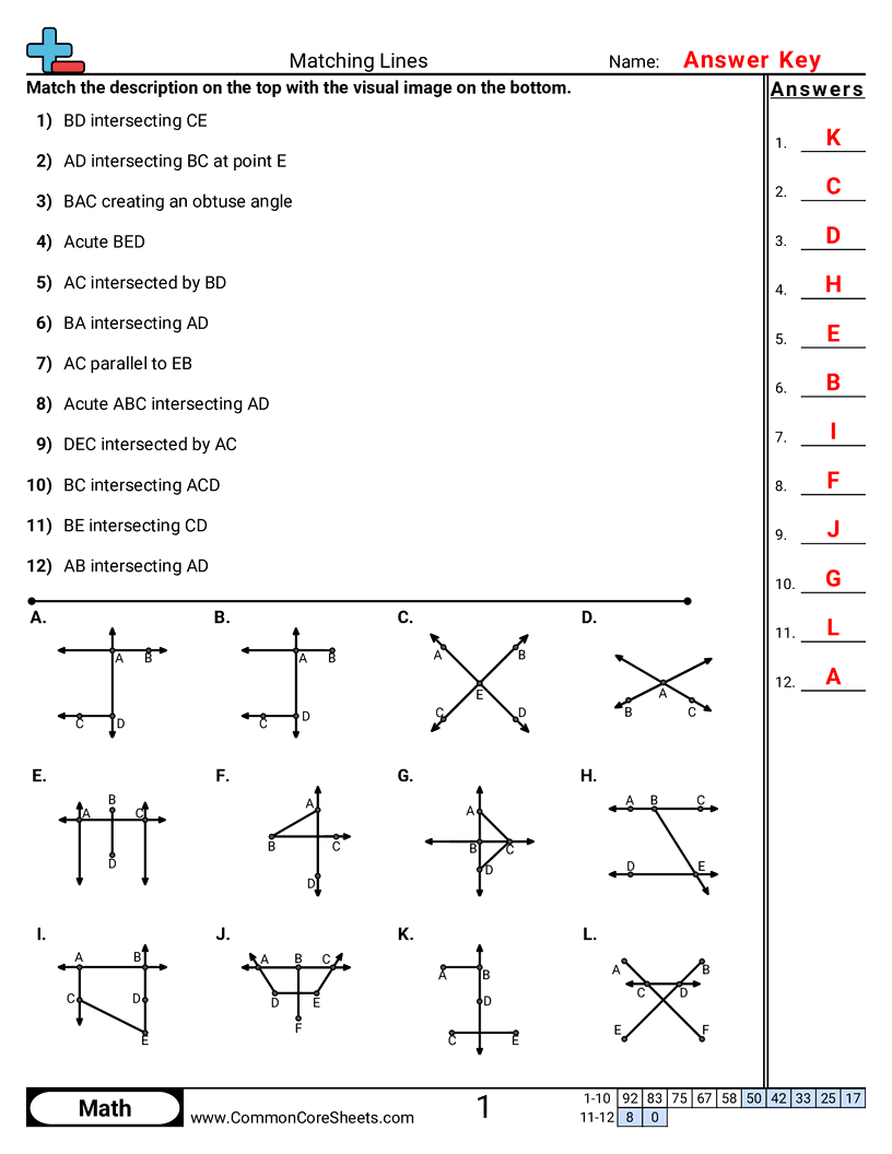 Lines Worksheets - Matching Lines worksheet