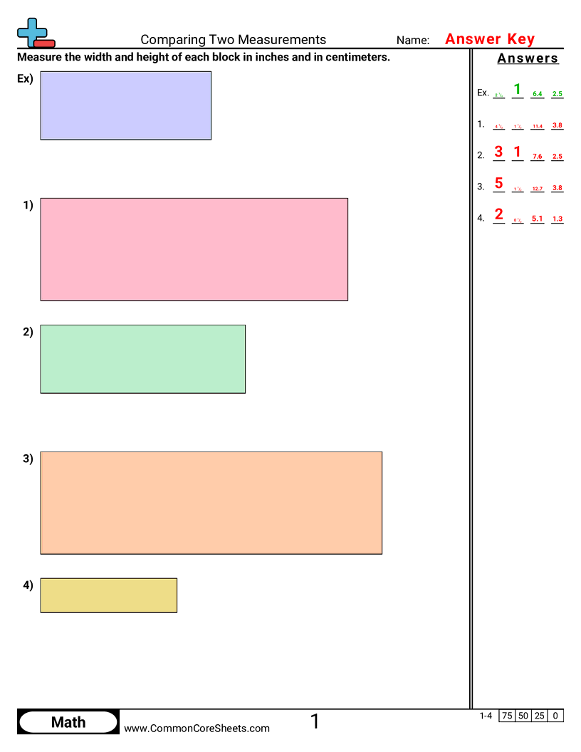 Measurement Worksheets - comparing-two-measurements-width-height worksheet