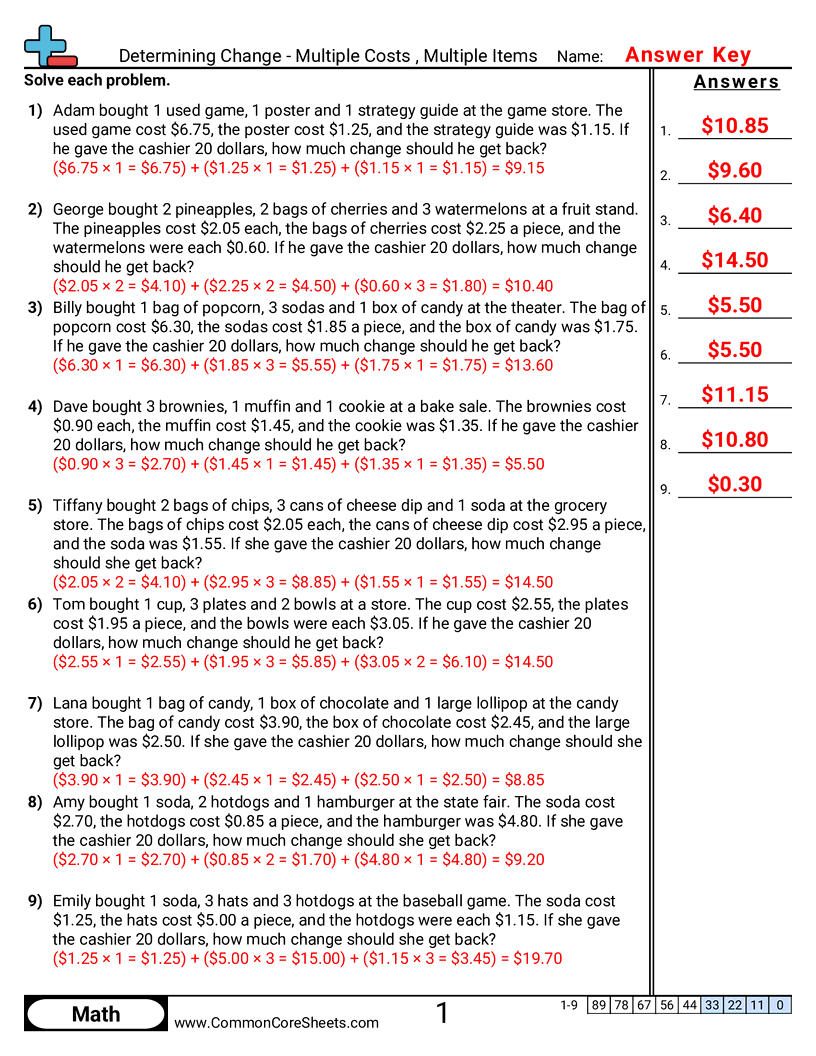 4md2 Worksheets - multiple-items-multiple-prices worksheet
