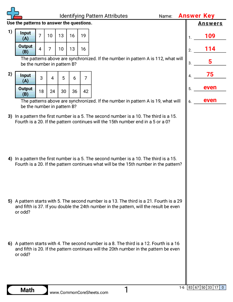 4oa5 Worksheets - identifying-pattern-attributes worksheet