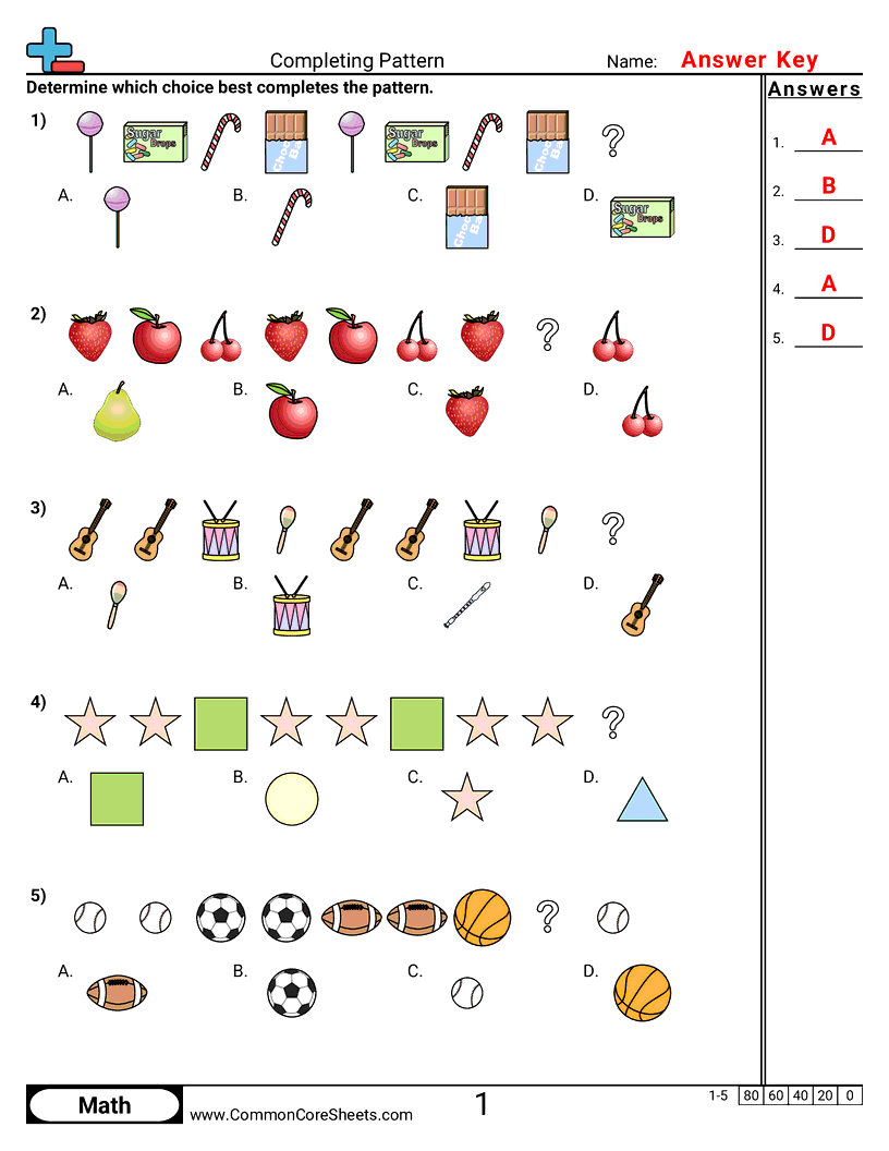 Patterns & Function Machine Worksheets - Continuing Patterns (Visual) worksheet