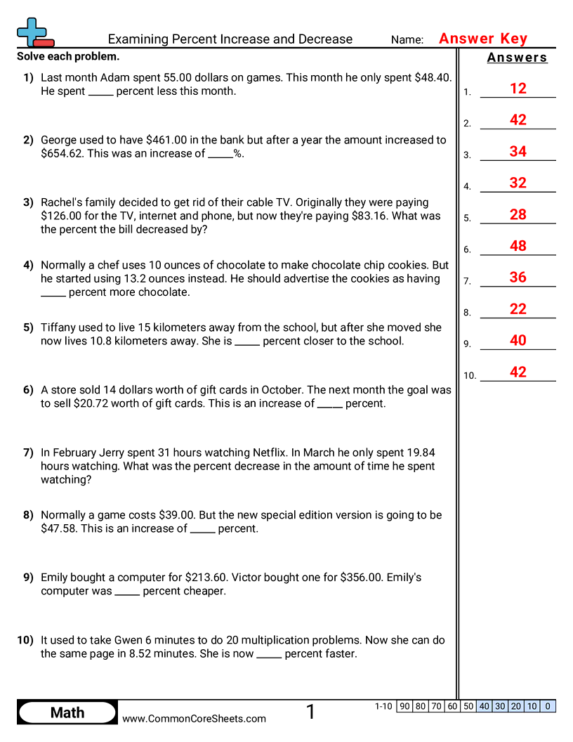 Percent Worksheets - examining-percent-increase-and-decrease worksheet
